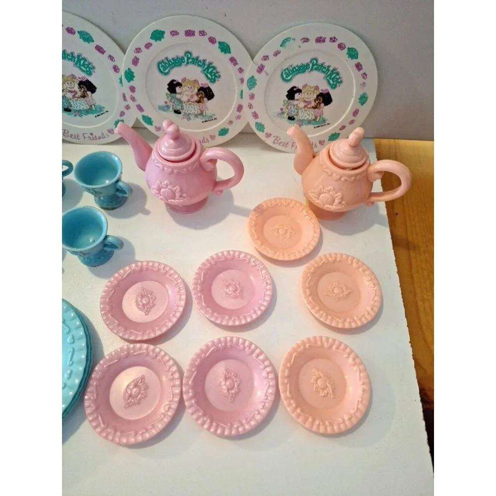 Cabbage Patch Kids Tea Party Vintage 80s Doll Lunchbox Purple Pink Blue Plastic - Picture 3 of 11